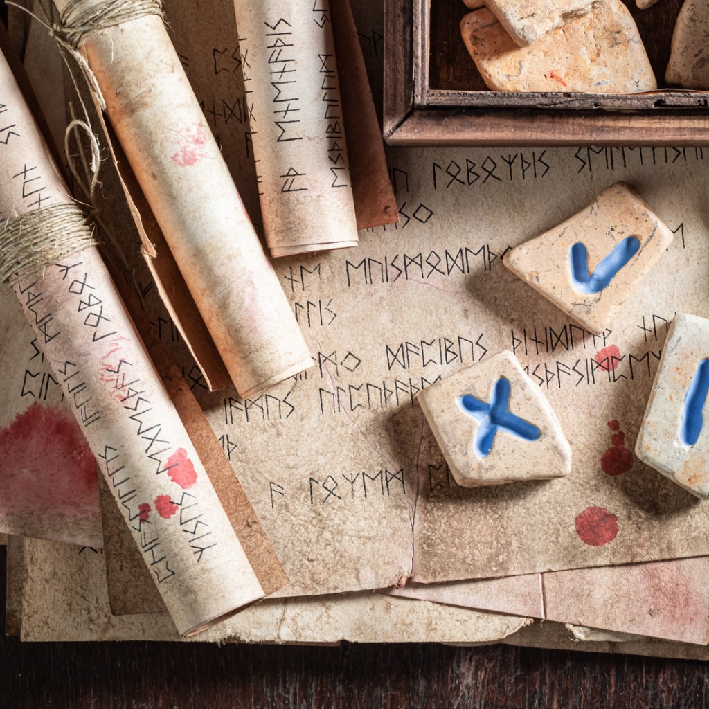Parchment and runes representing archetypal consulting,
